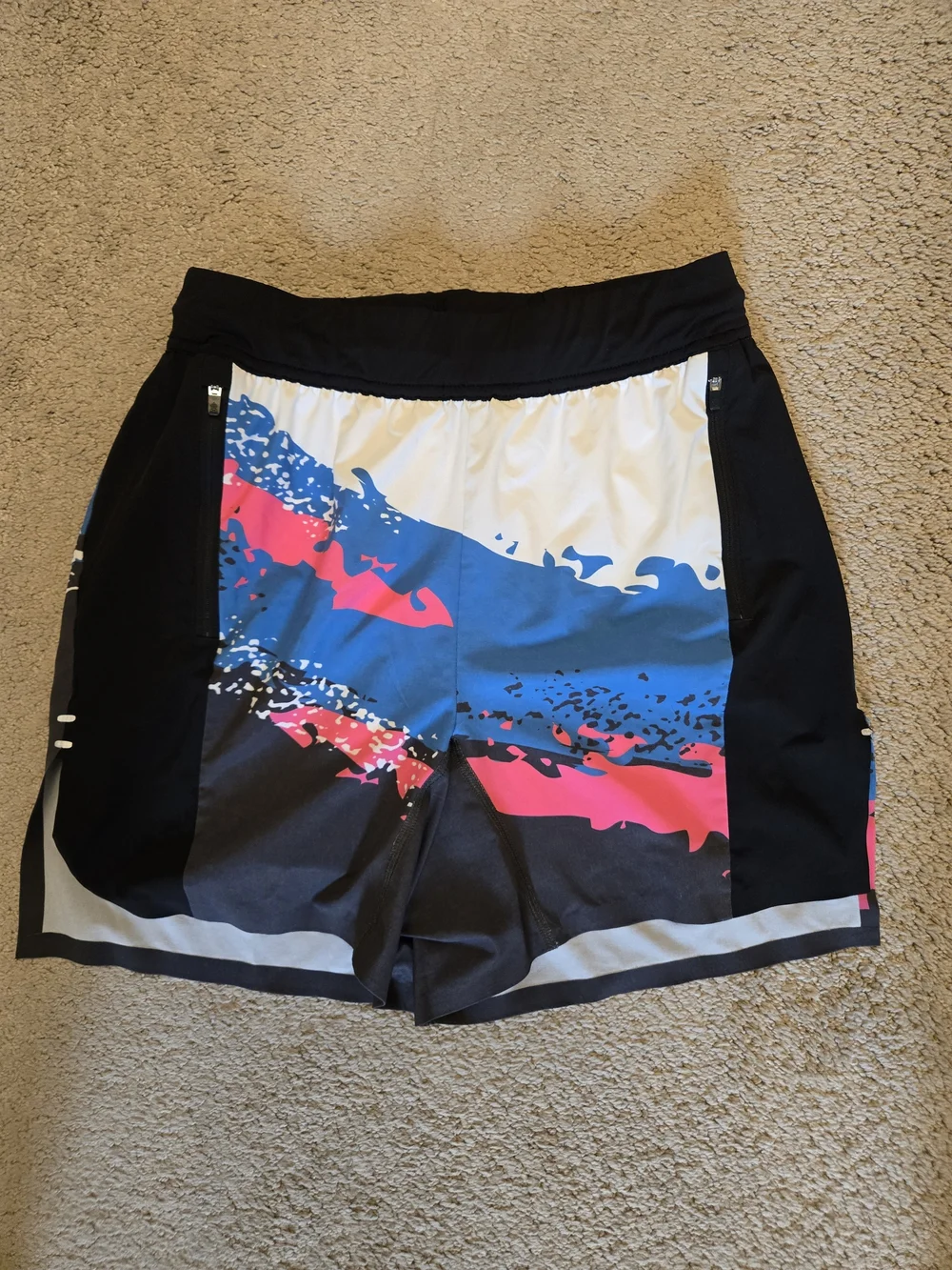 chubbies Black Swim Trunks with Blue, Pink and White Graphic Panel